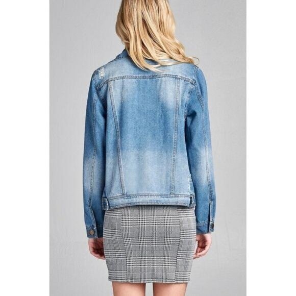 Medium Blue Distressed Denim Jacket - Picture 6 of 6